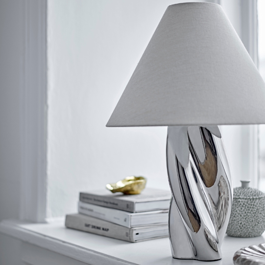 Bloomingville Stříbrná kameninová stolní lampa Silva Bloomingville