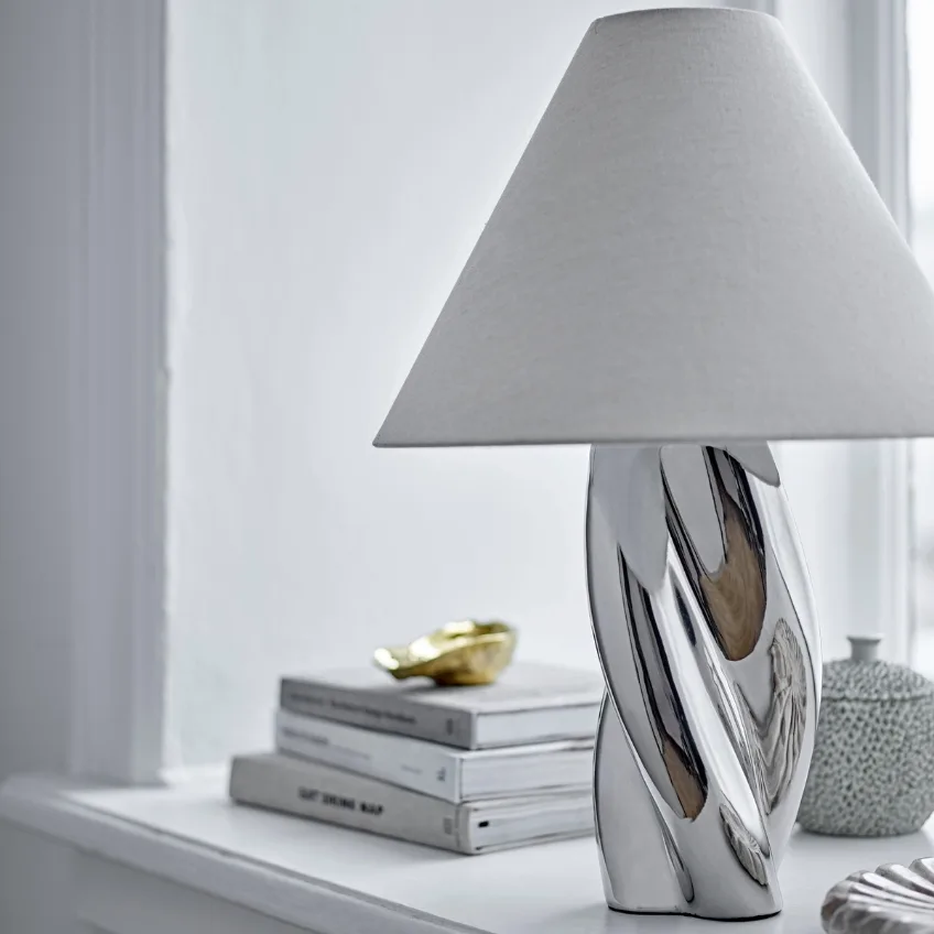 Bloomingville Stříbrná kameninová stolní lampa Silva