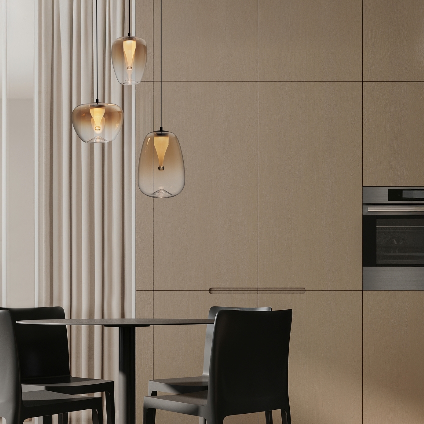Nova Luce Jantarově hnědé skleněné závěsné světlo Oblo 41 cm Nova Luce