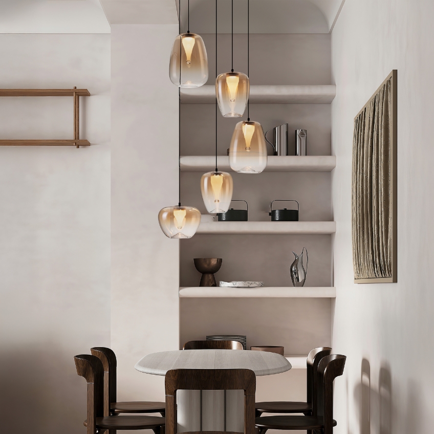 Nova Luce Jantarově hnědé skleněné závěsné světlo Oblo 47 cm Nova Luce