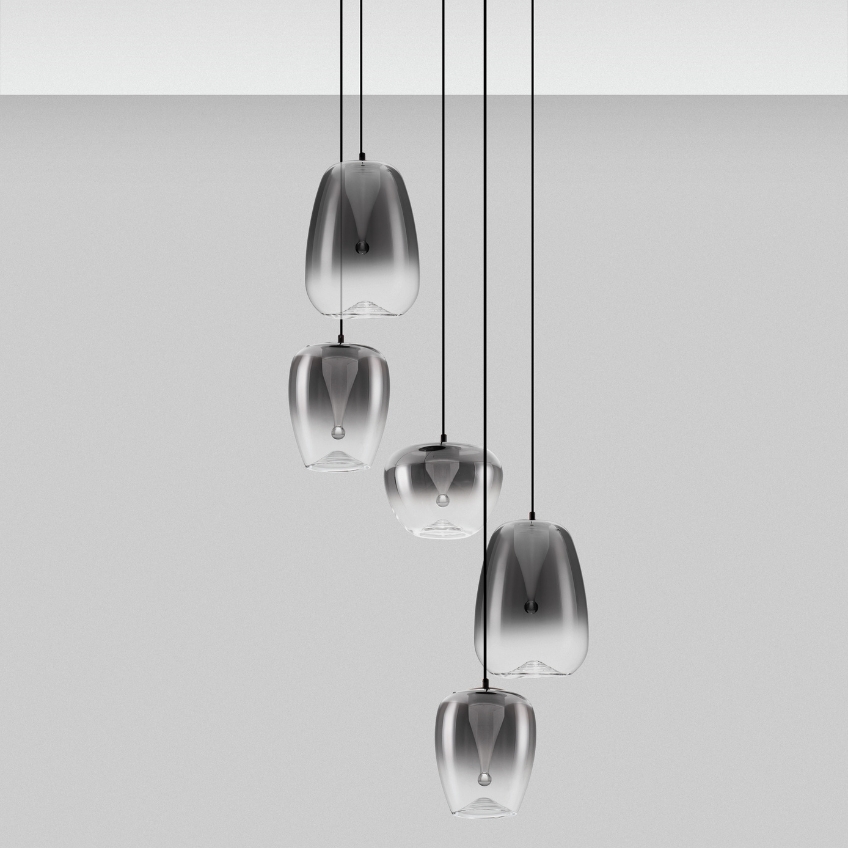 Nova Luce Kouřově šedé skleněné závěsné světlo Oblo 47 cm Nova Luce