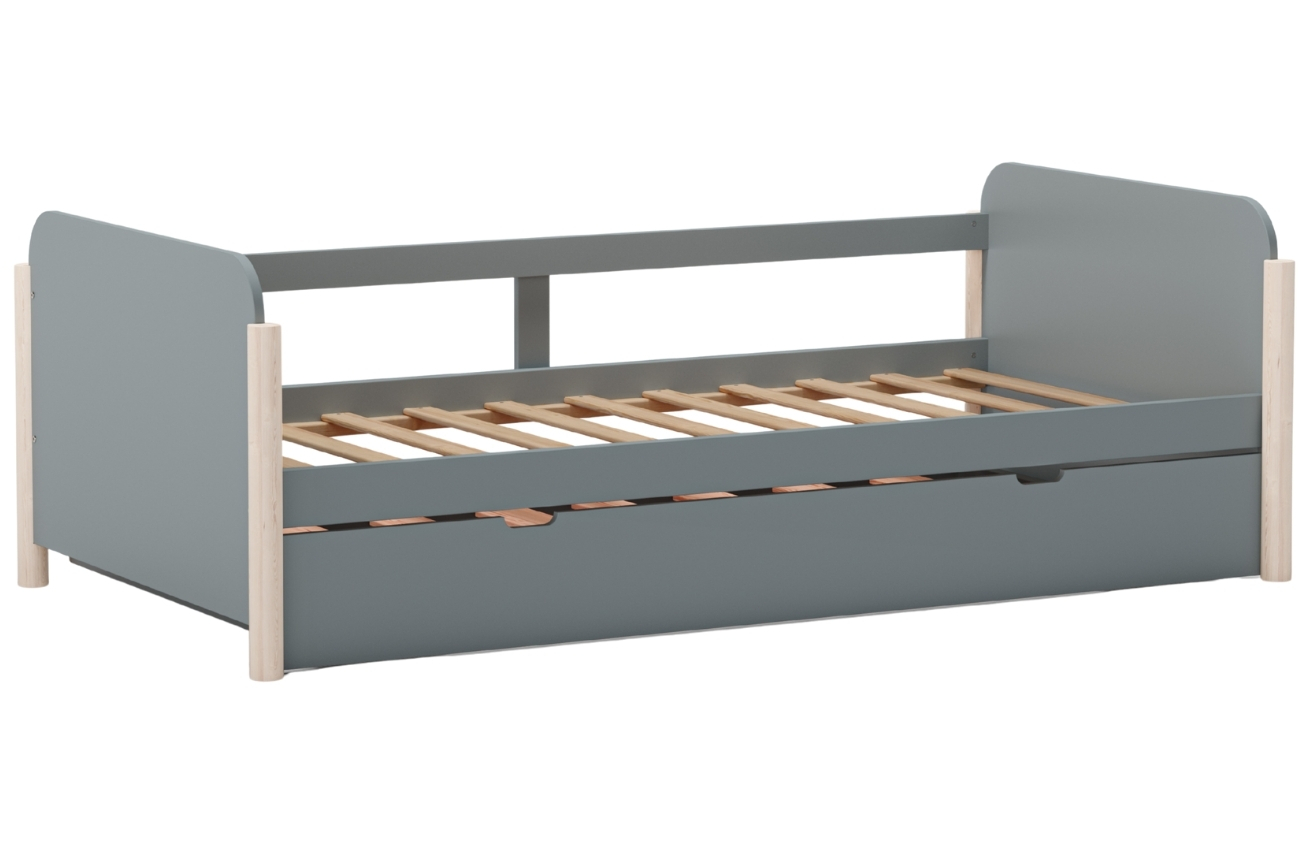 Marckeric Šedozelená dřevěná rozkládací postel Enola 90 x 190 cm Marckeric