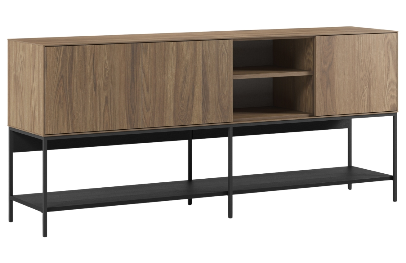 Marckeric Hnědo-černá komoda Amira 180 x 40 cm s dubovým dekorem Marckeric