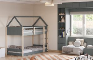 Marckeric &Scaron;edozelen&aacute; dřevěn&aacute; dvoupatrov&aacute; postel Sila 90 x 190 cm Marckeric