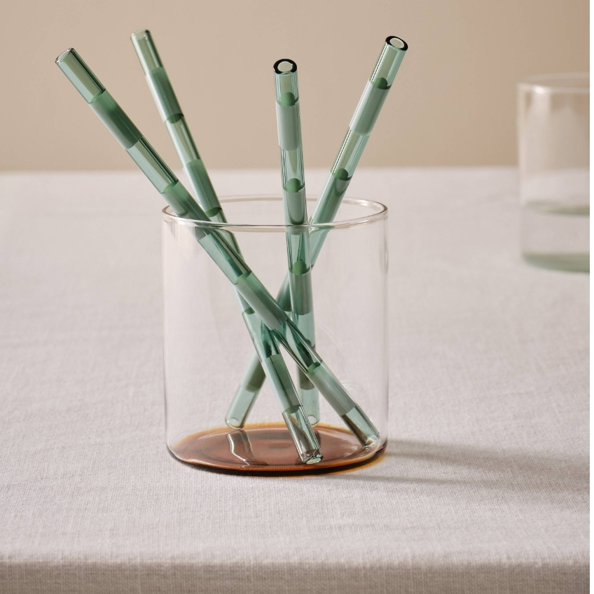 Jotex Set čtyř zelených skleněných brček POPPY Jotex