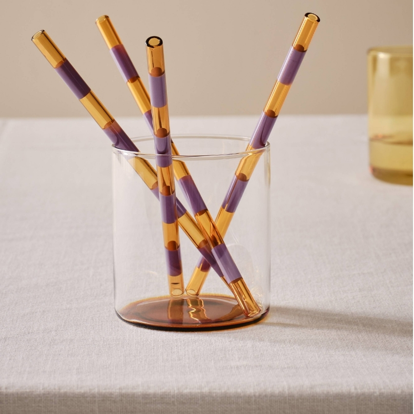 Jotex Set čtyř fialovo-hnědých skleněných brček POPPY Jotex