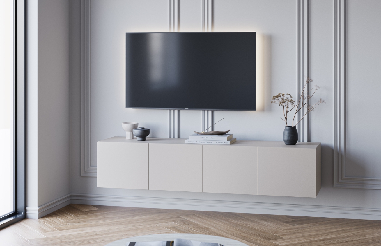 Marckeric Béžový lakovaný TV stolek Daroca 180 x 35 cm Marckeric