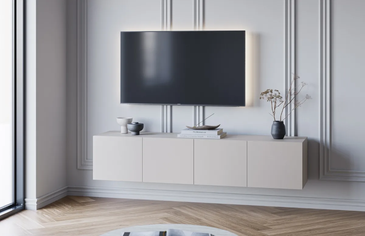 Marckeric Béžový lakovaný TV stolek Daroca 180 x 35 cm