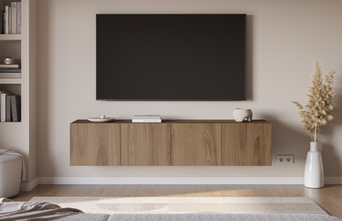 Marckeric Hnědý TV stolek Daroca 180 x 35 cm s dubovým dekorem Marckeric