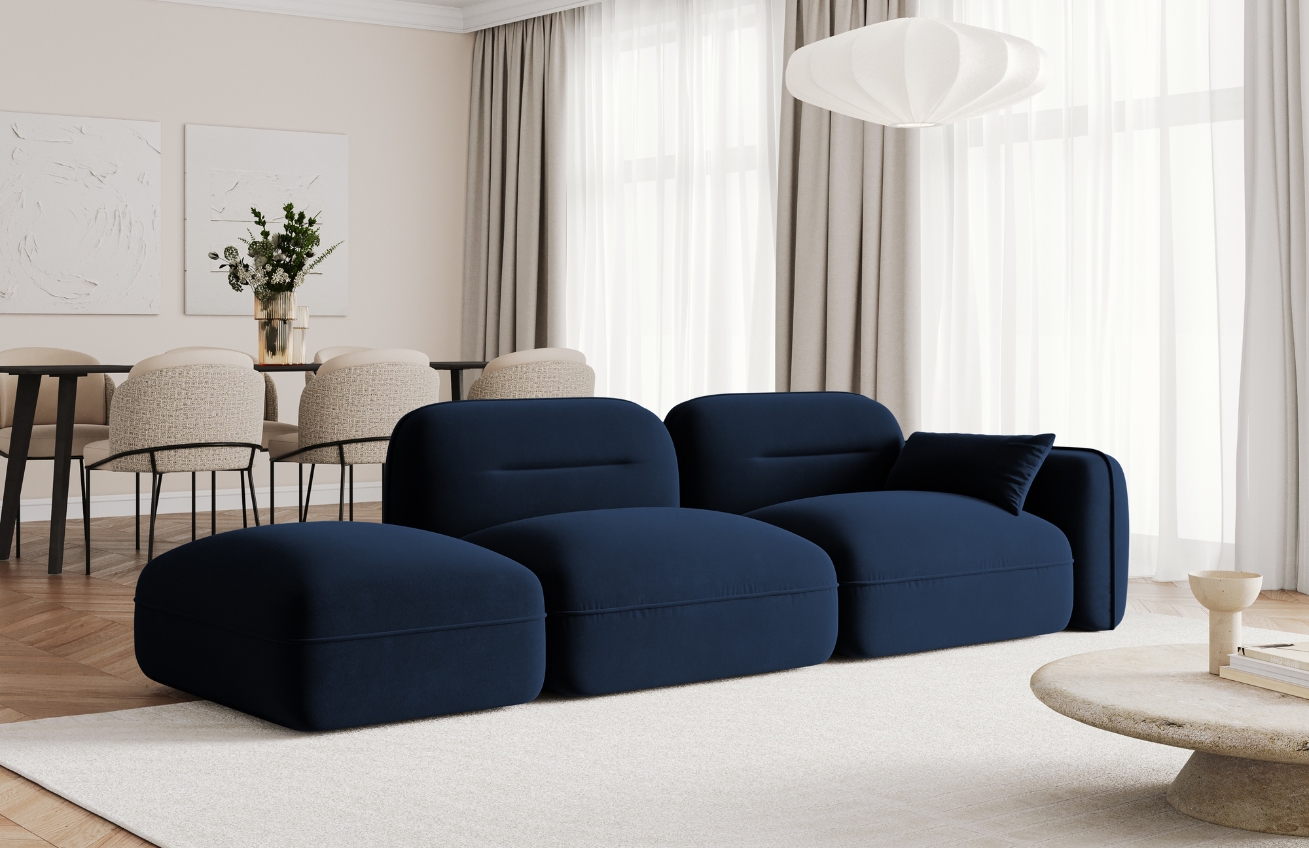 Cosmopolitan Design Královsky modrá sametová trojmístná pohovka Sydney 295 cm