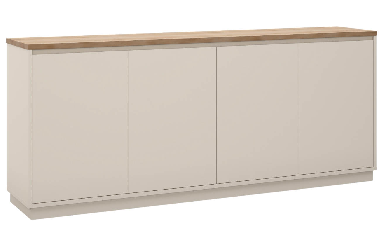 Marckeric Krémová lakovaná komoda Loreta 201 x 40 cm s dubovým dekorem Marckeric