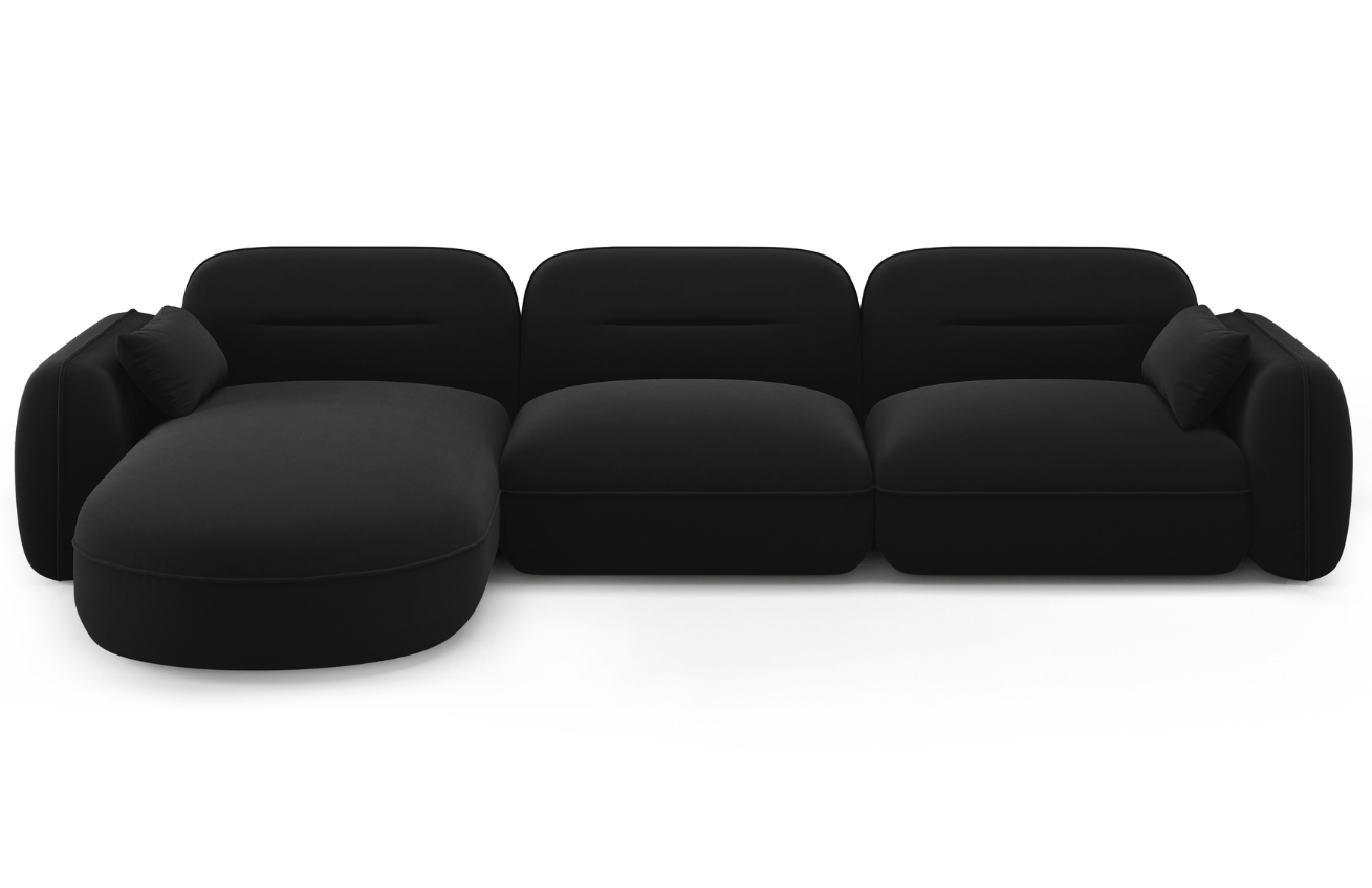 Cosmopolitan Design Černá sametová rohová pohovka Sydney 320 cm