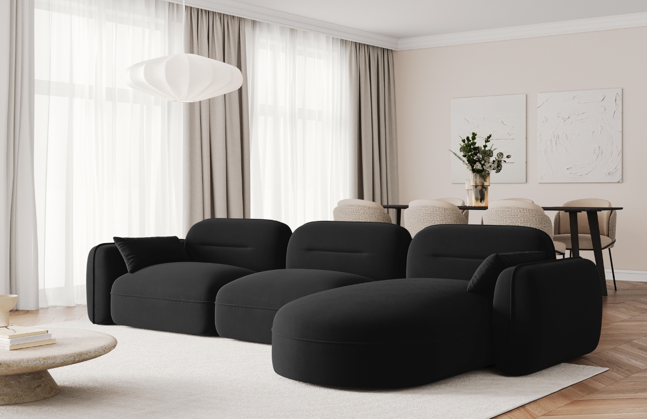 Cosmopolitan Design Černá sametová rohová pohovka Sydney 320 cm