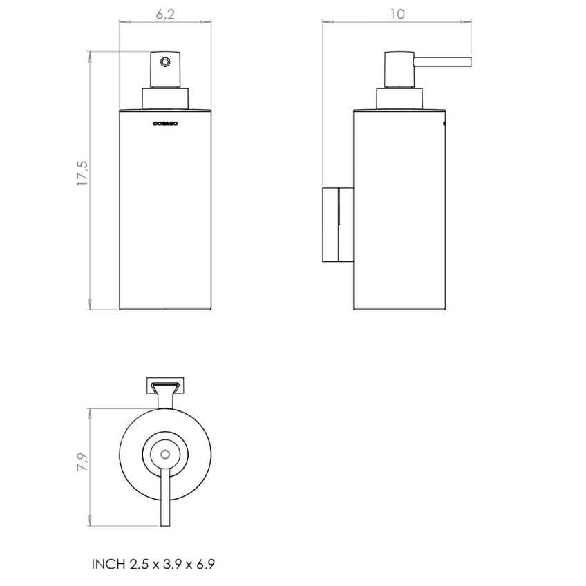 Cosmic Zlatý kovový nástěnný dávkovač mýdla Architect SP 240 ml Cosmic