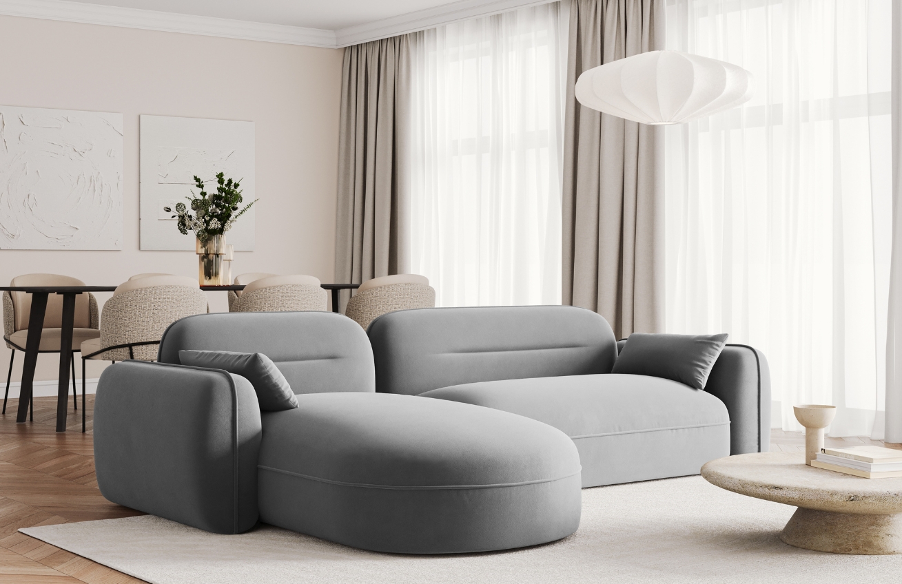Cosmopolitan Design Šedá sametová rohová pohovka Sydney 275 cm
