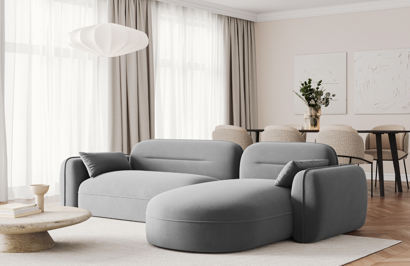 Cosmopolitan Design Šedá sametová rohová pohovka Sydney 275 cm