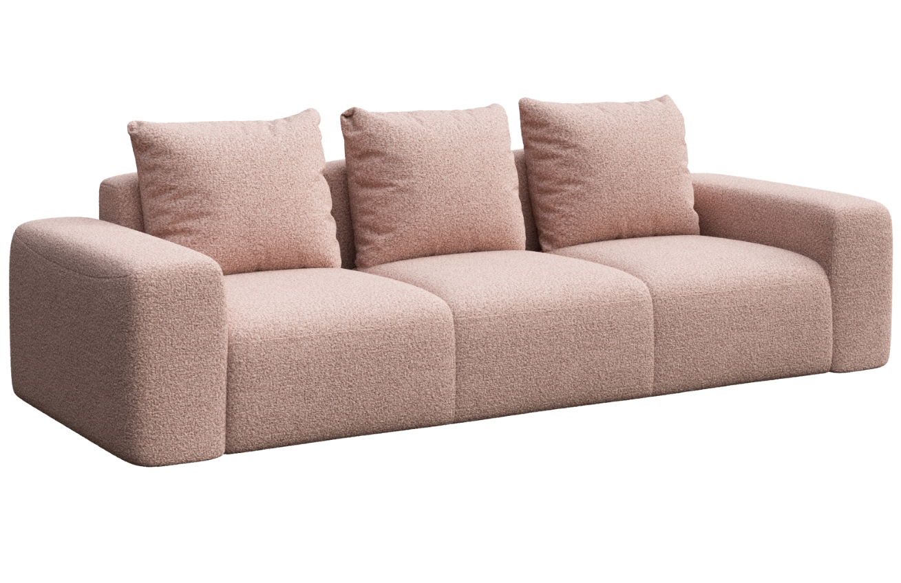 Rodier Růžová bouclé trojmístná pohovka Monce 287 cm Rodier
