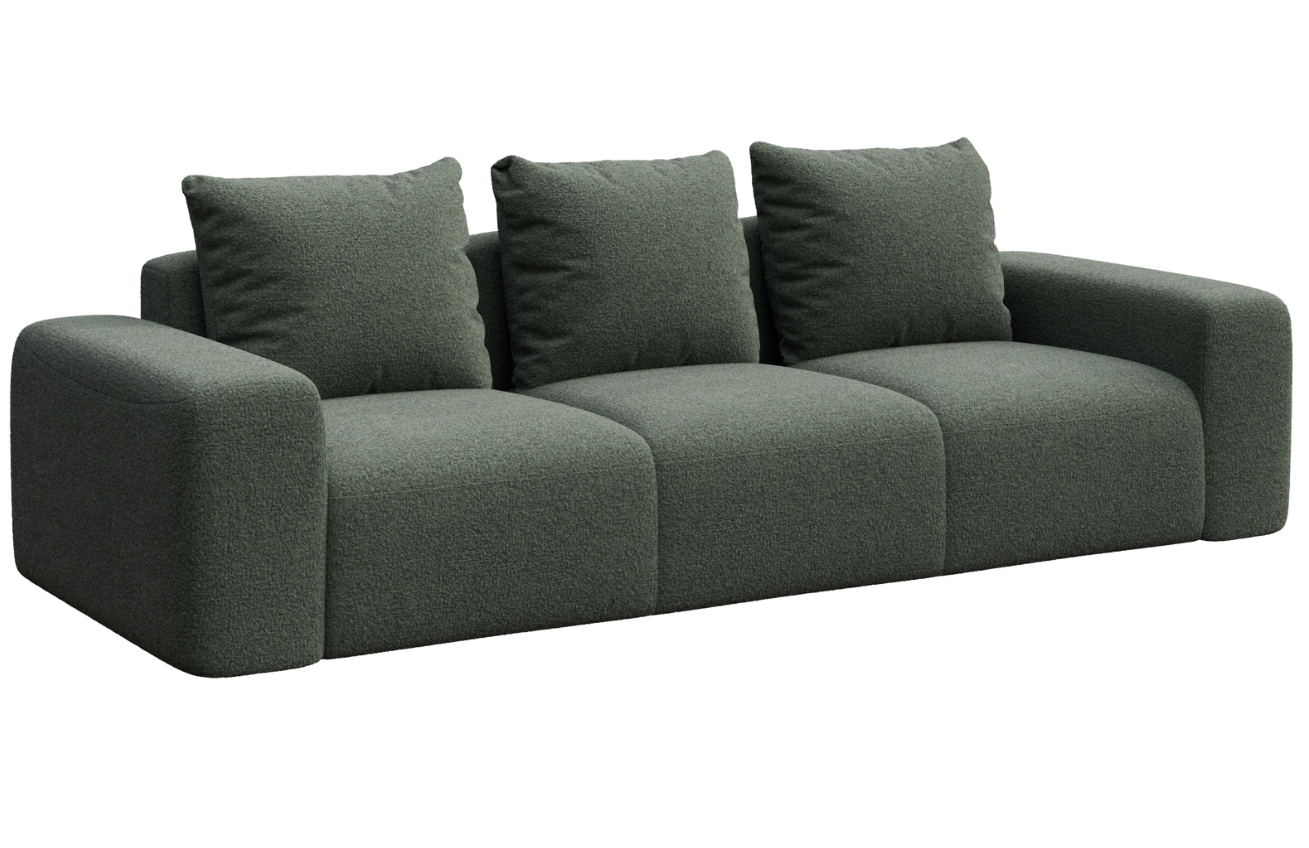 Rodier Lahvově zelená bouclé trojmístná pohovka Monce 287 cm Rodier