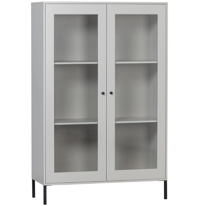 WOOOD Šedá dřevěná vitrína Xam 155 x 100 cm WOOOD