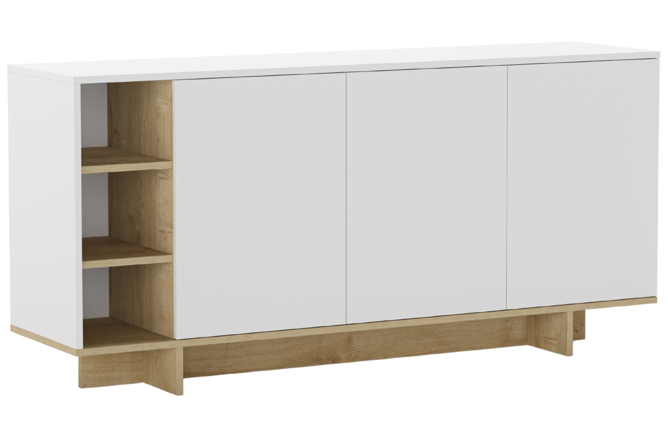 Marckeric Bílá lakovaná komoda Cequoia 170 x 40 cm s dubovým dekorem Marckeric