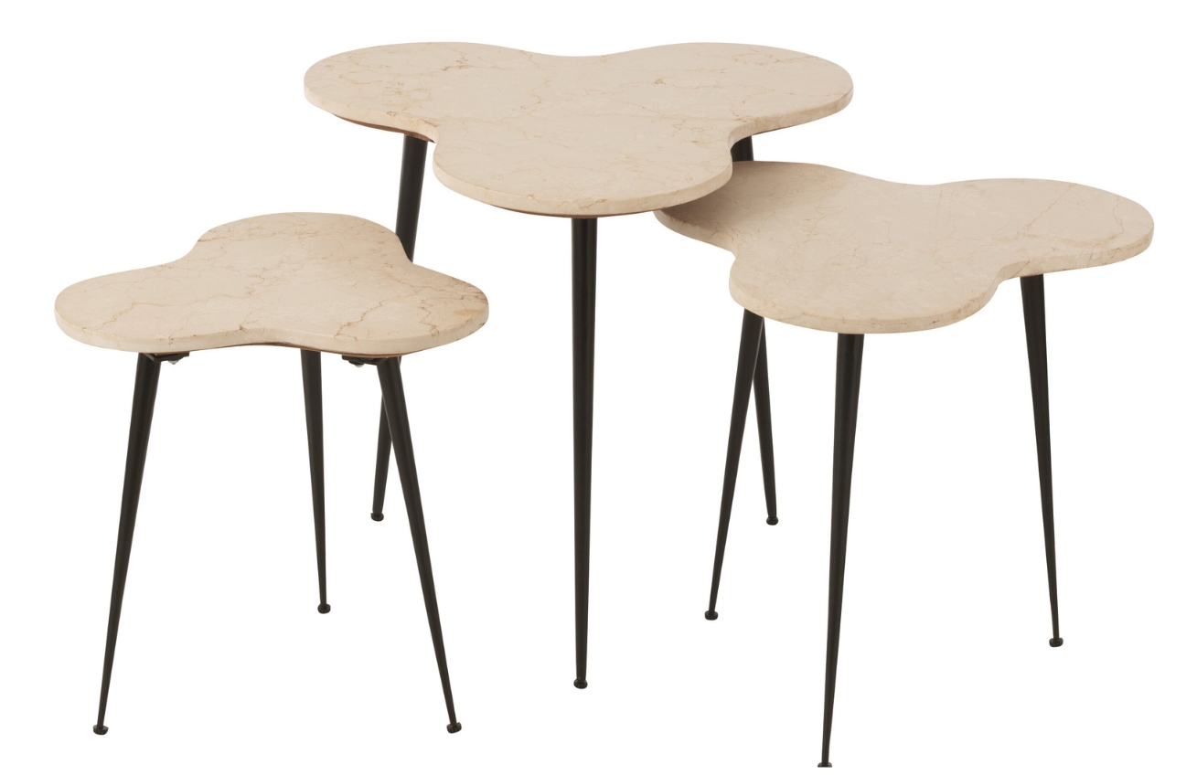 J-line Set tří bílých mramorových odkládacích stolků Shamrock 61/55 cm J-line