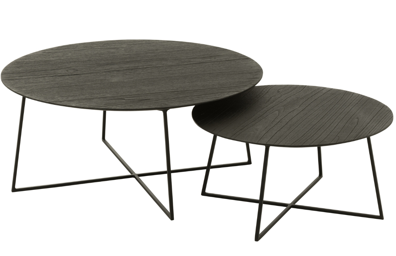 J-line Set dvou černých dřevěných konferenčních stolků Eve 80/60 cm J-line