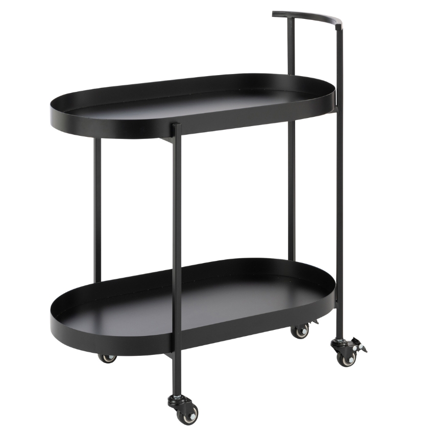 J-line Černý kovový servírovací vozík Oval 60 x 33 cm J-line