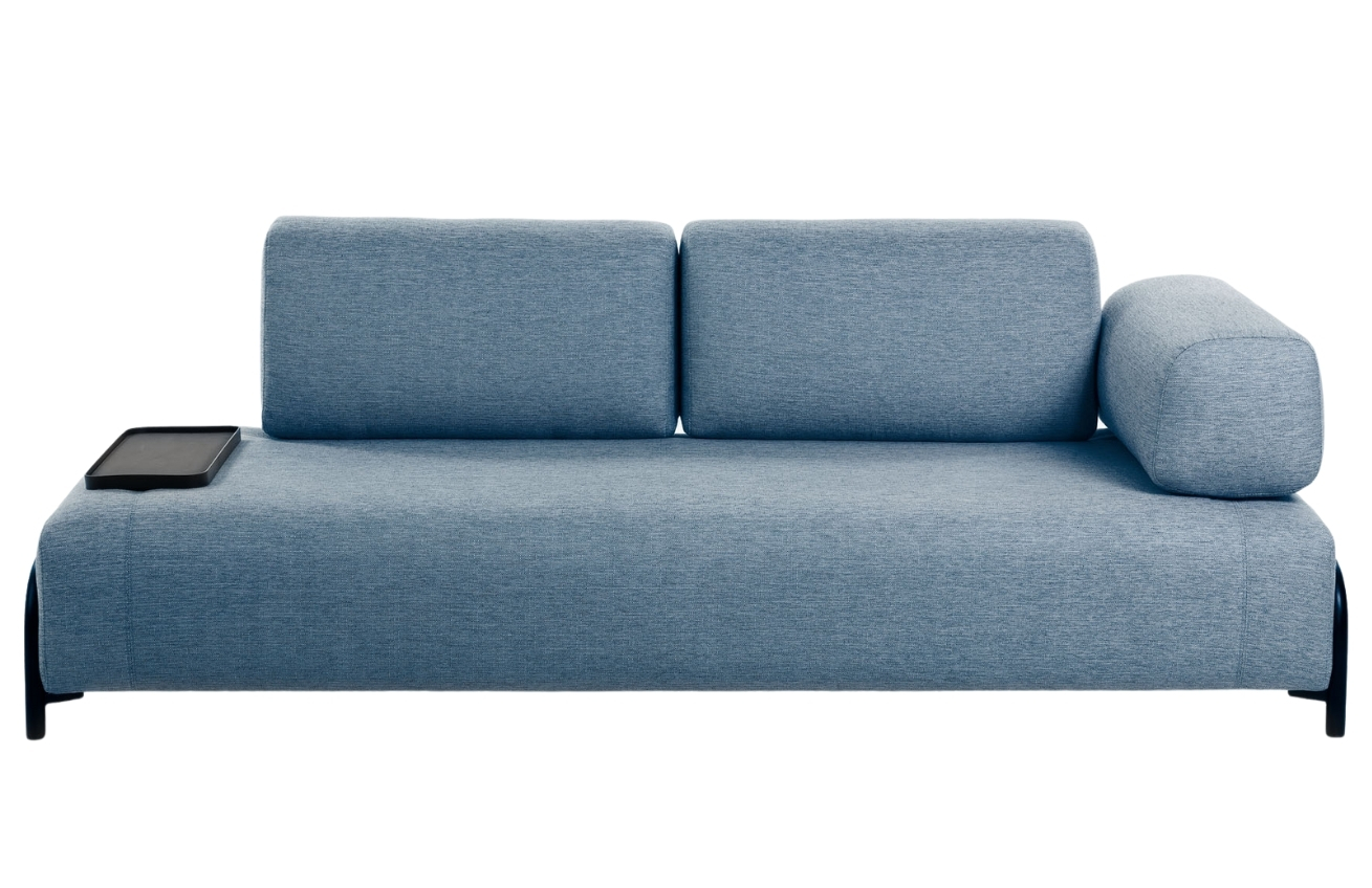 Modrá látková třímístná pohovka Kave Home Compo s malým stolkem 232 cm Kave Home