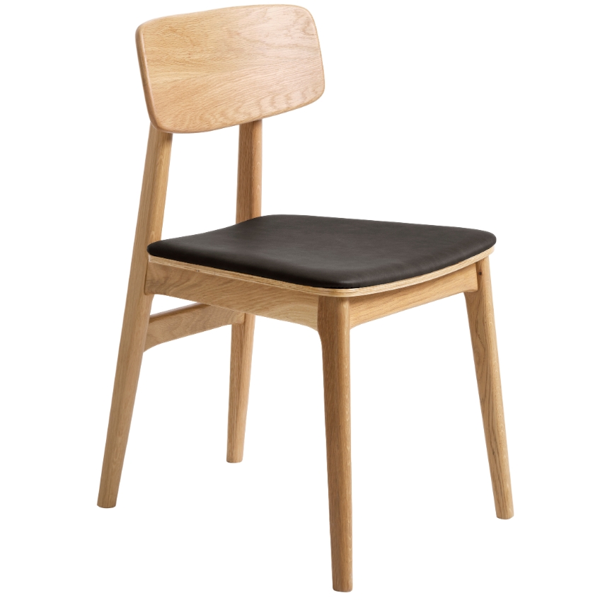 Unique Furniture Dubová jídelní židle Livo s černým koženkovým sedákem Unique Furniture