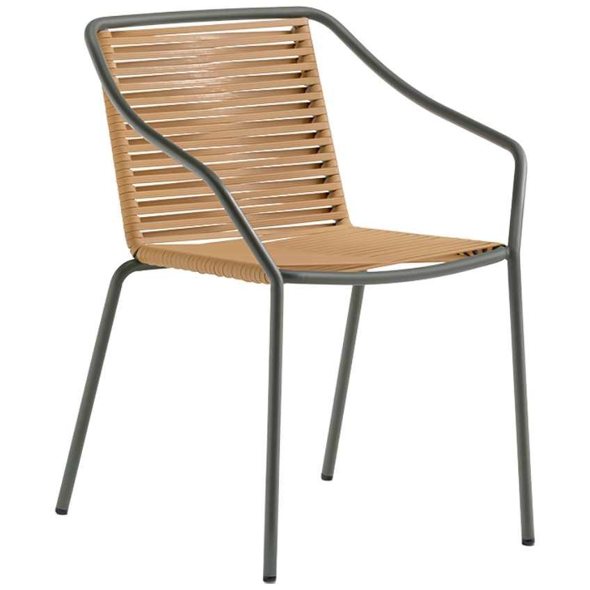 Pedrali Zelenošedá zahradní židle Philía 3905 s hnědým výpletem Pedrali