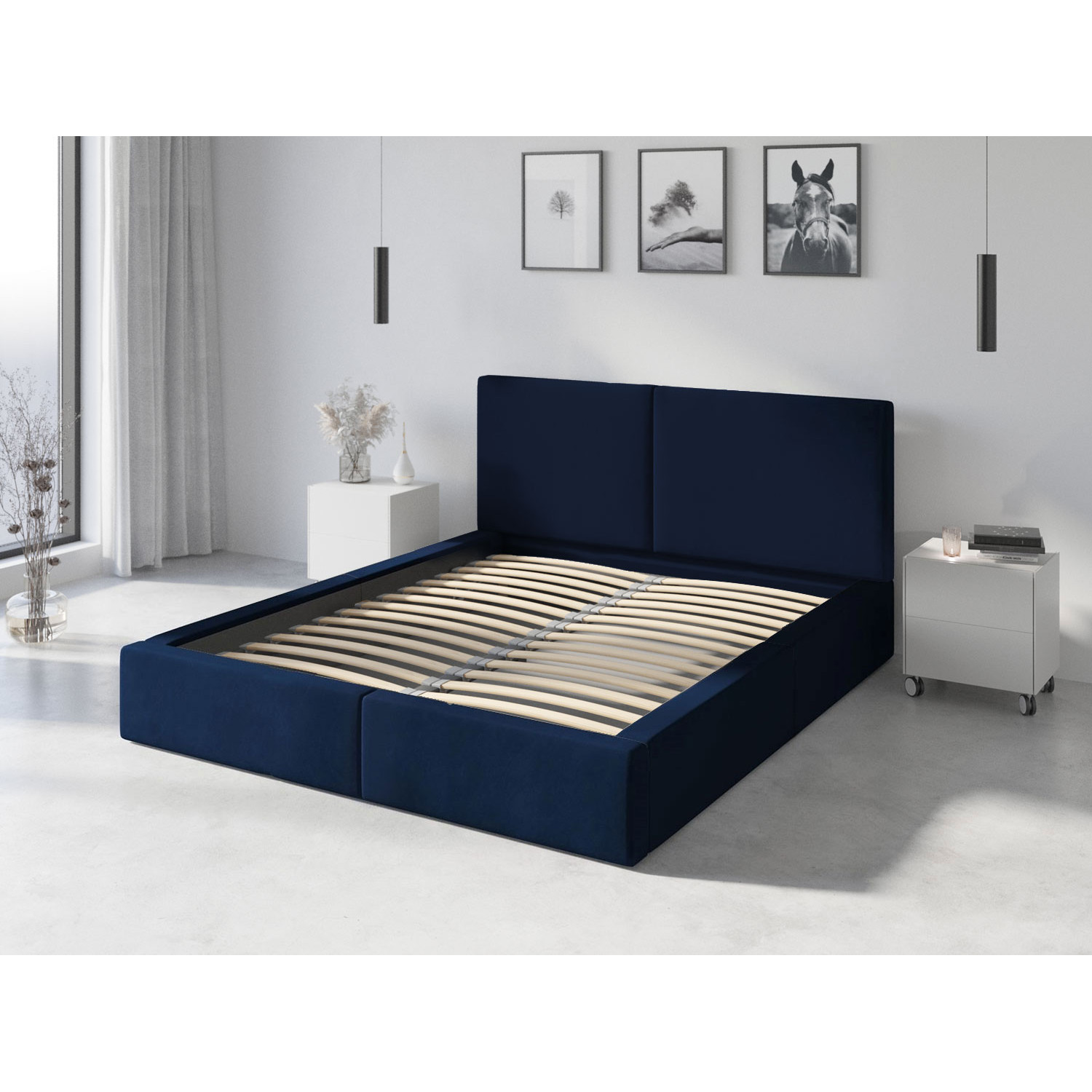 Čalouněná postel HILTON s pevným roštem 160x200 cm Modrá