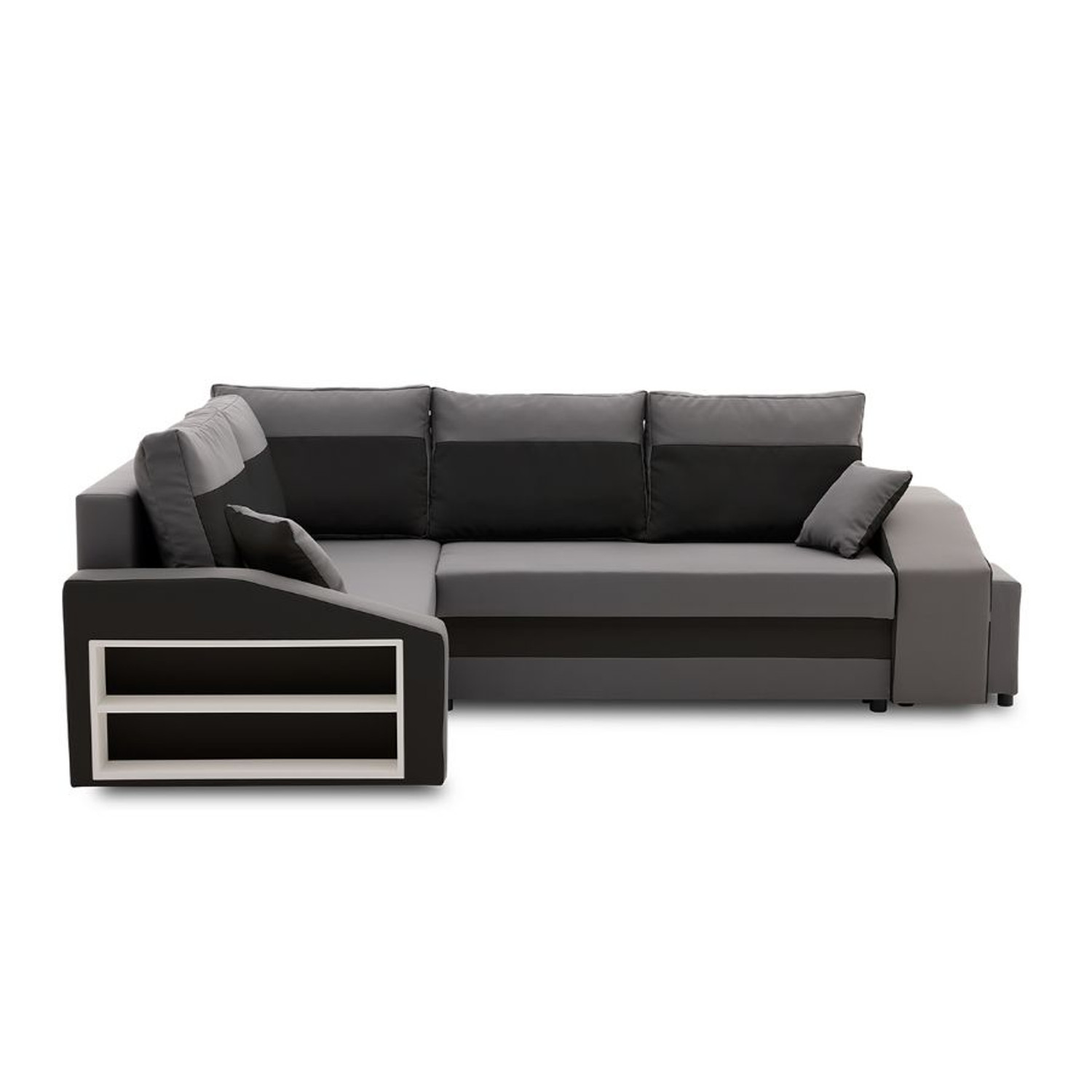 Rozkládací rohová sedací souprava GRANDE s taburety a poličkou model 2 Levá v-ne-mik27-15