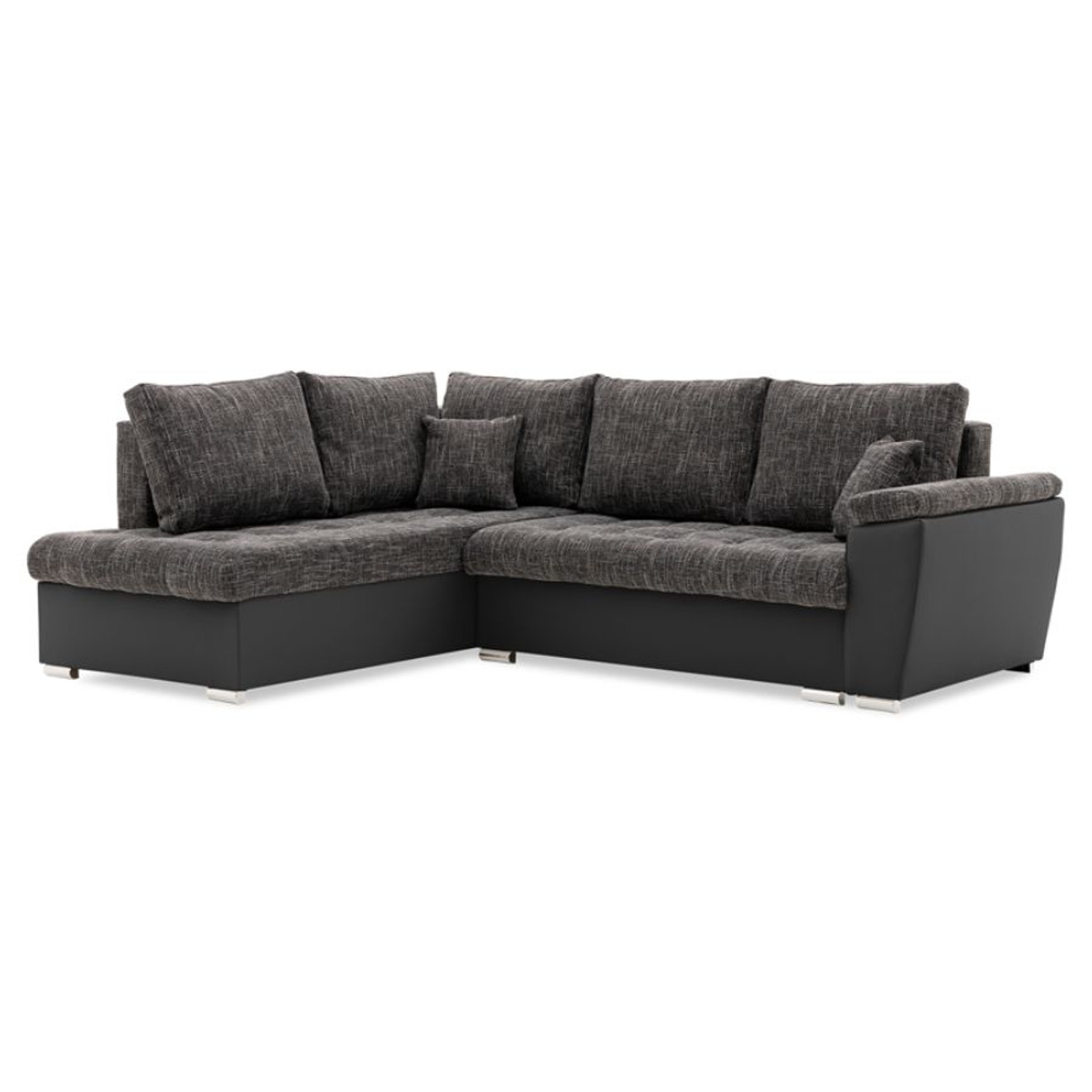 Rozkládací rohová sedací souprava VEGAS 245/190 Tmavě šedá/černá eko-kůže Levá