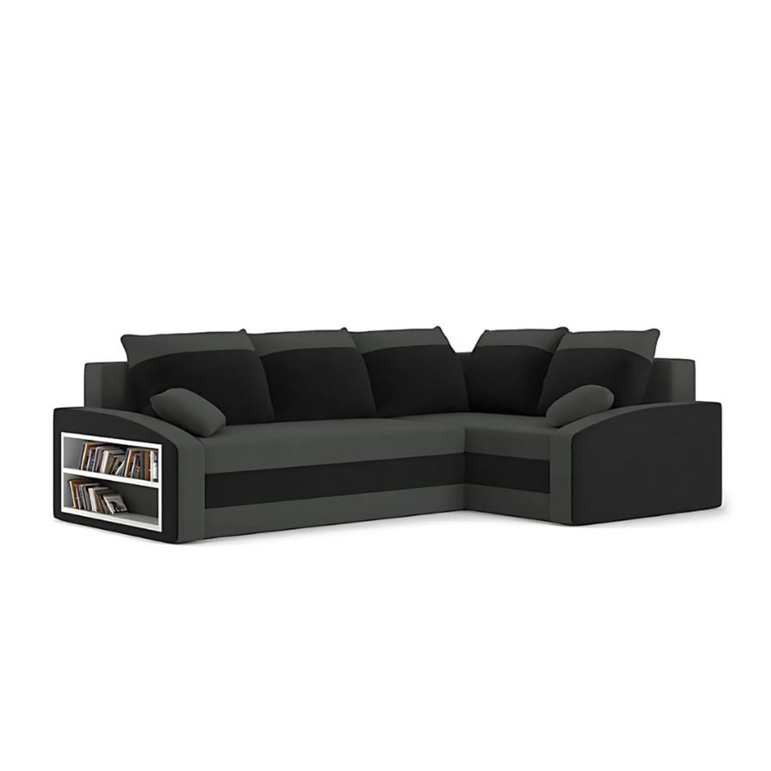 Rozkládací rohová sedací souprava s poličkou GRANDE Pravá Šedá/černá