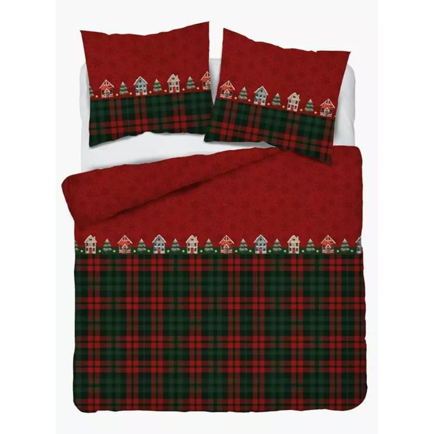 Vánoční flanelové povlečení 5619 B KOUZLO VÁNOC domečky 140x200 cm