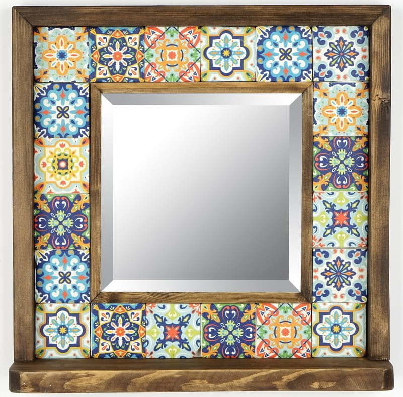 Nástěnné zrcadlo s poličkou s rámem z kamene 32.5x33 cm – Wallity Wallity