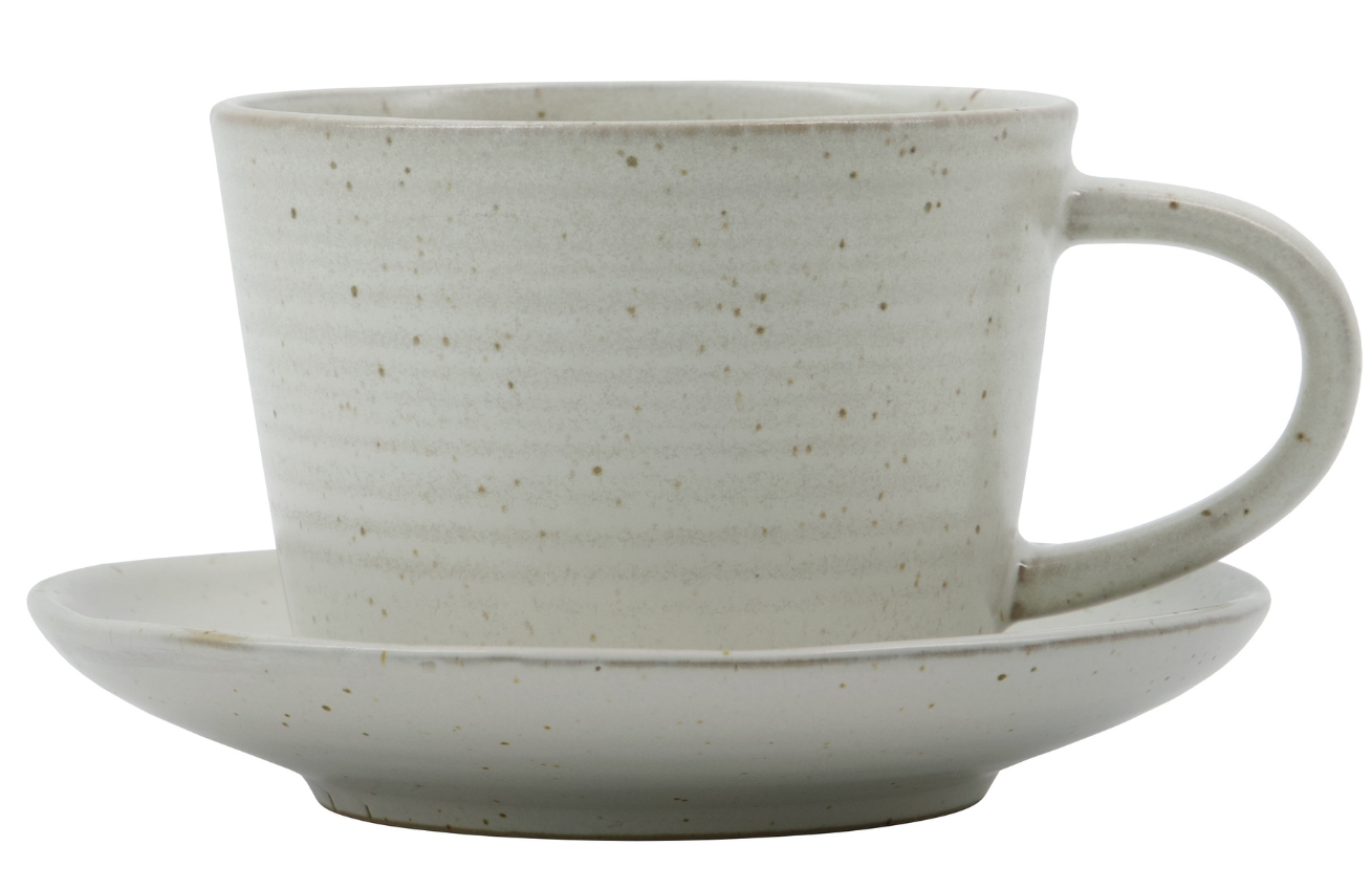 House Doctor Bílý kameninový šálek s podšálkem Pion 230 ml House Doctor