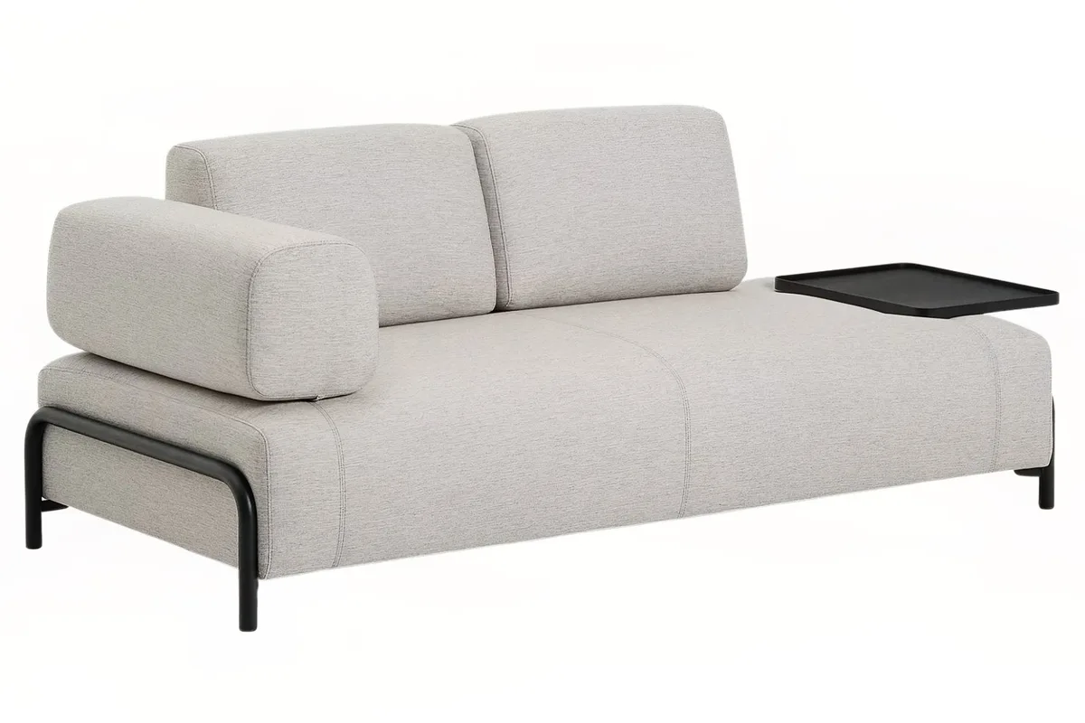 Kave Home Béžovošedá dvoumístná pohovka Compo 200 cm s velkým stolkem