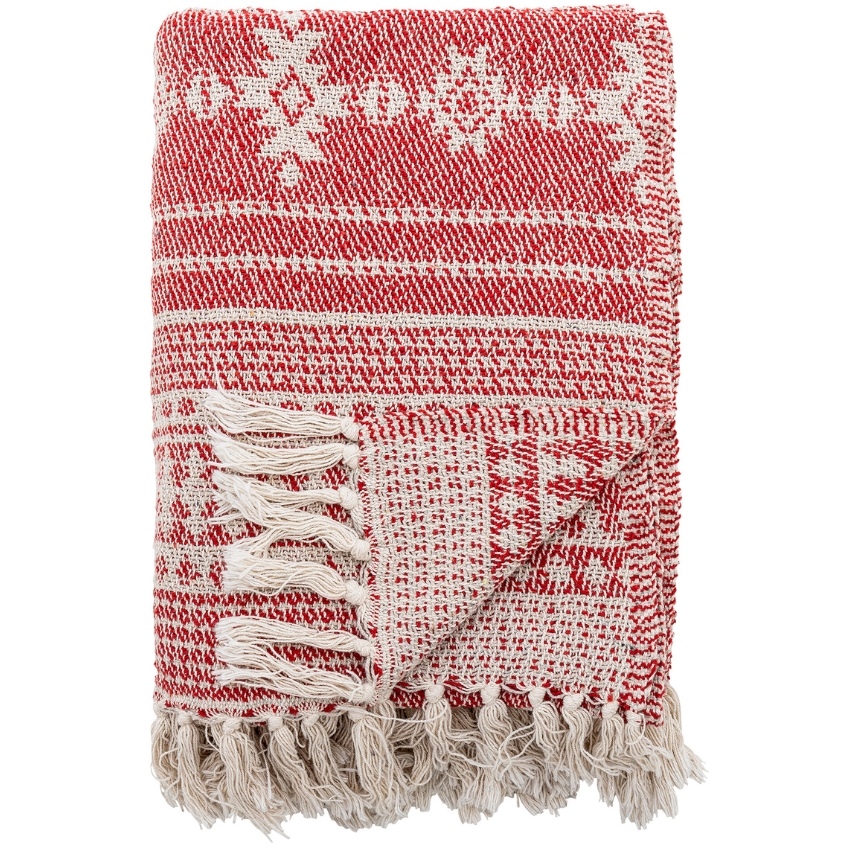 Bloomingville Červeno-béžový bavlněný pléd Oia 160 x 130 cm Bloomingville