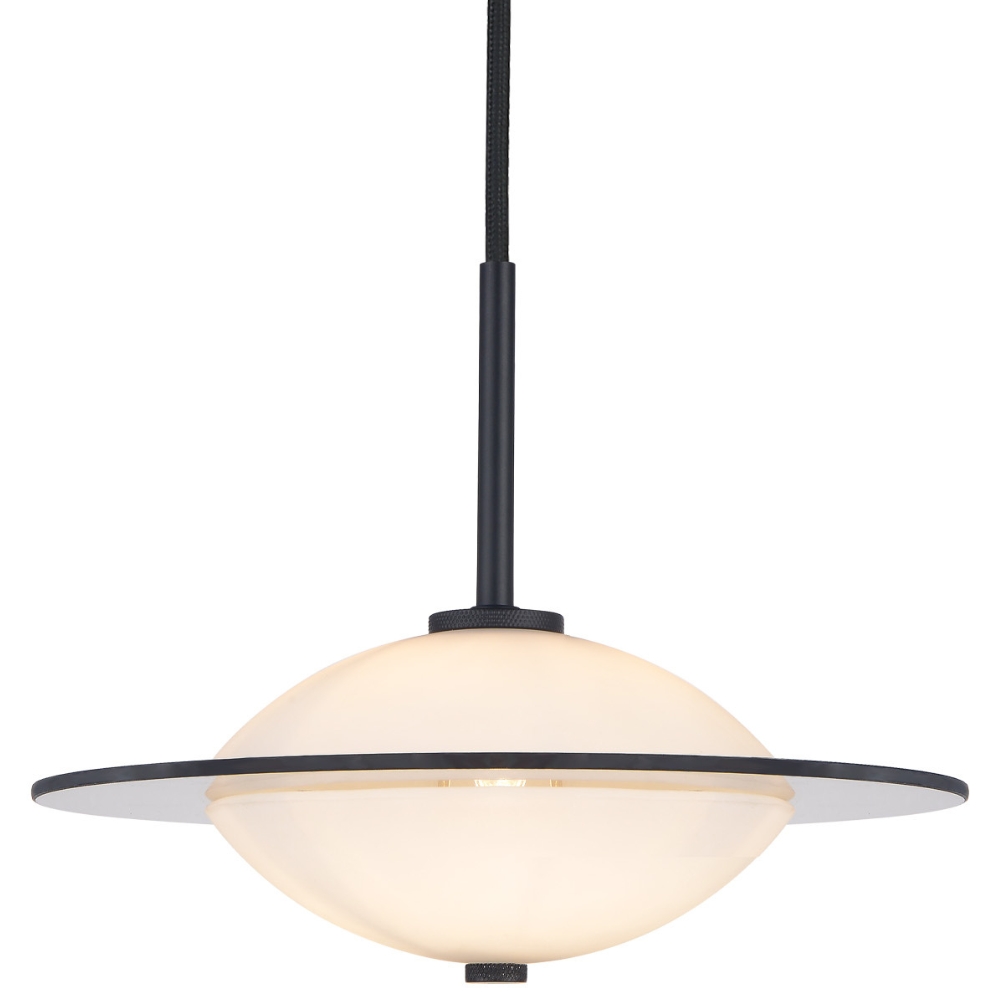 Halo Design Opálově bílé skleněné závěsné světlo Orbit 24 cm s černým zavěšením Halo Design