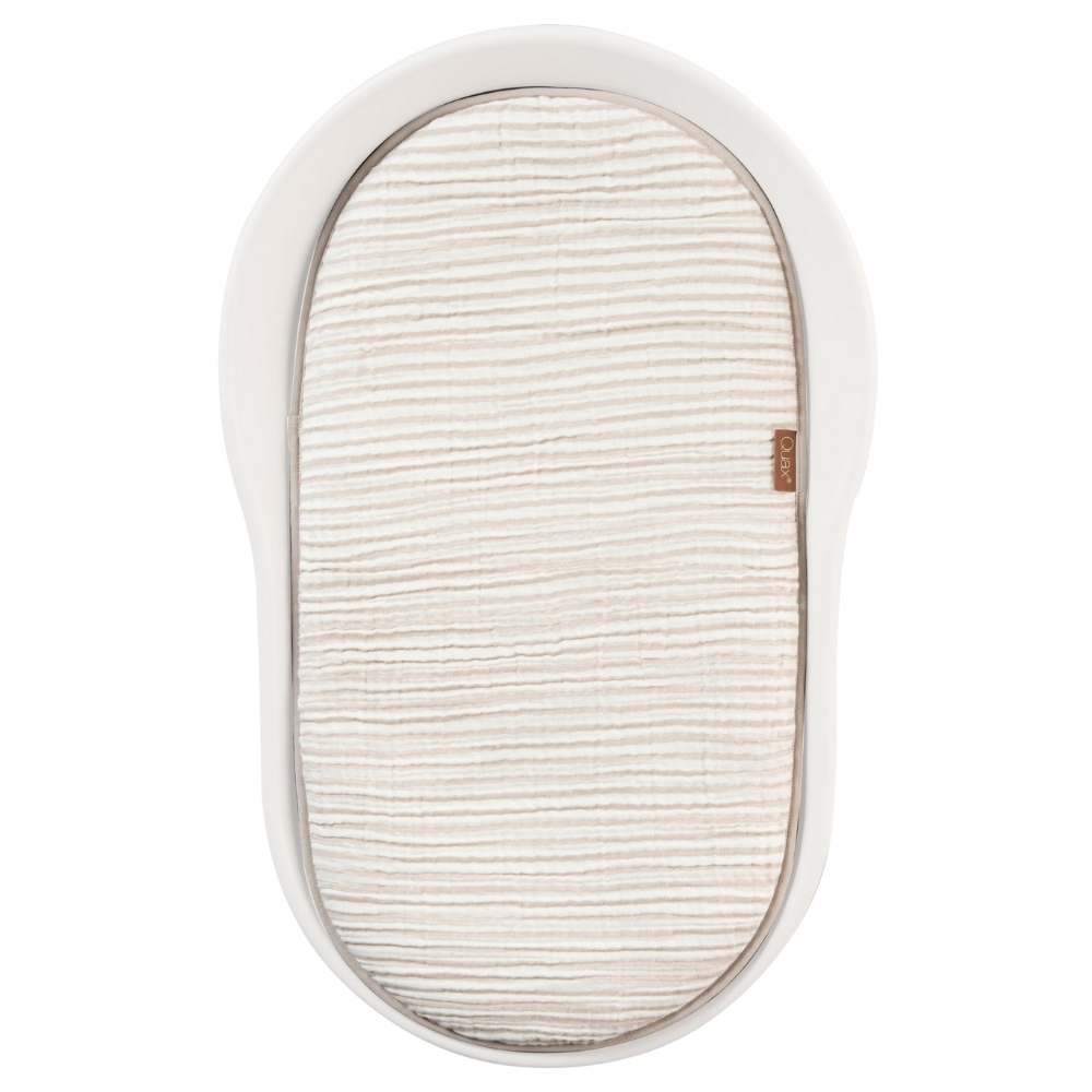 Bílo-béžový mušelínový polštář na přebalovací podložku Quax Mamee Quax