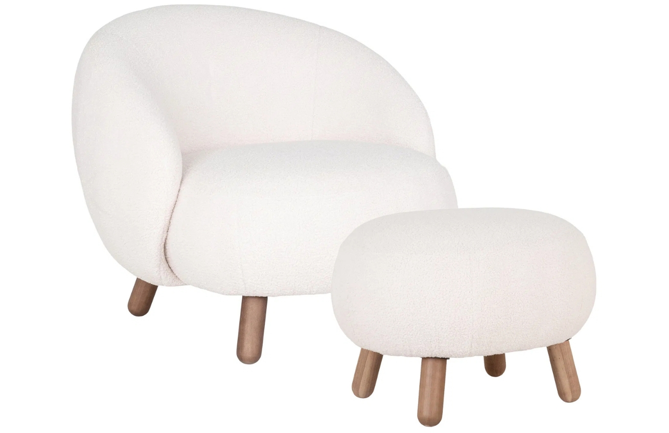 Nordic Living Bílé křeslo Svona s podnožkou Nordic Living