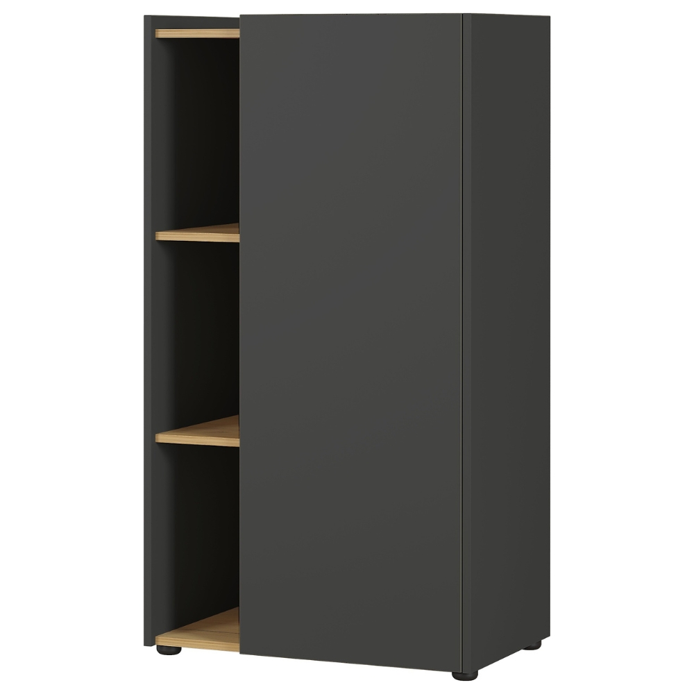 Germania Tmavě šedá kancelářská skříň Austin 115 x 62 cm s dubovým dekorem Germania