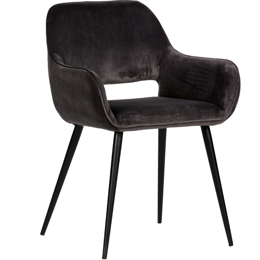WOOOD Tmavě šedá sametová jídelní židle Monky WOOOD