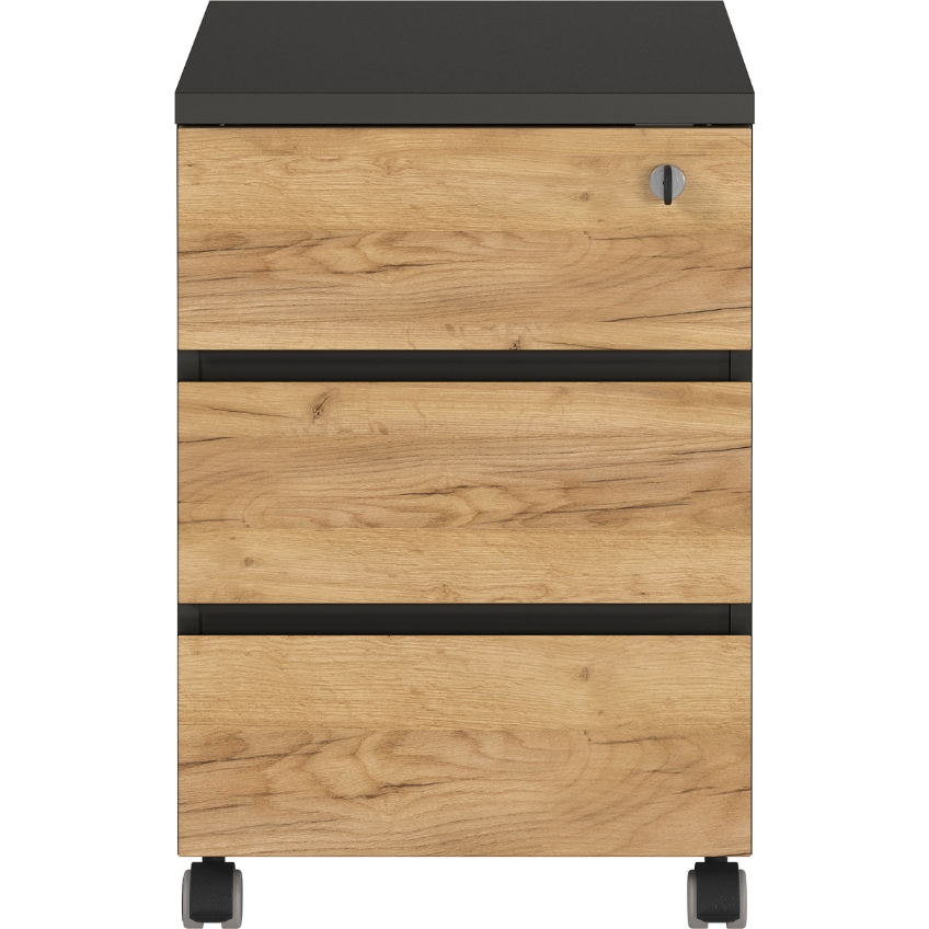 Germania Tmavě šedý pojízdný kontejner Lissabon 41 x 50 cm s dubovým dekorem Germania