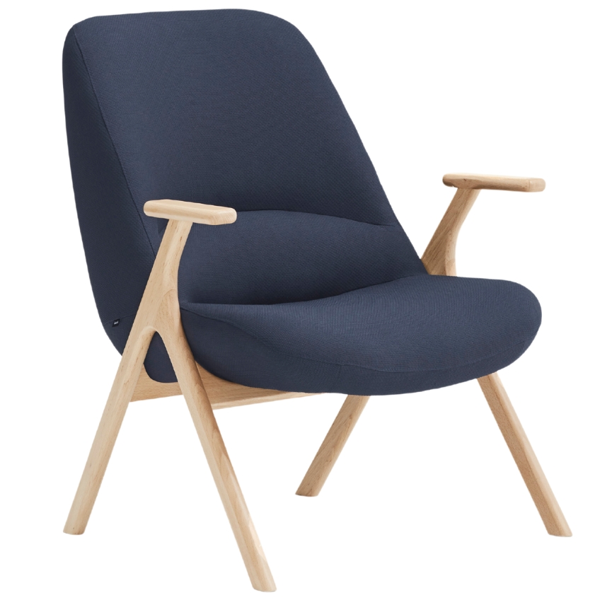 Teulat Nízké modré křeslo Dins s dřevěnou podnoží Teulat