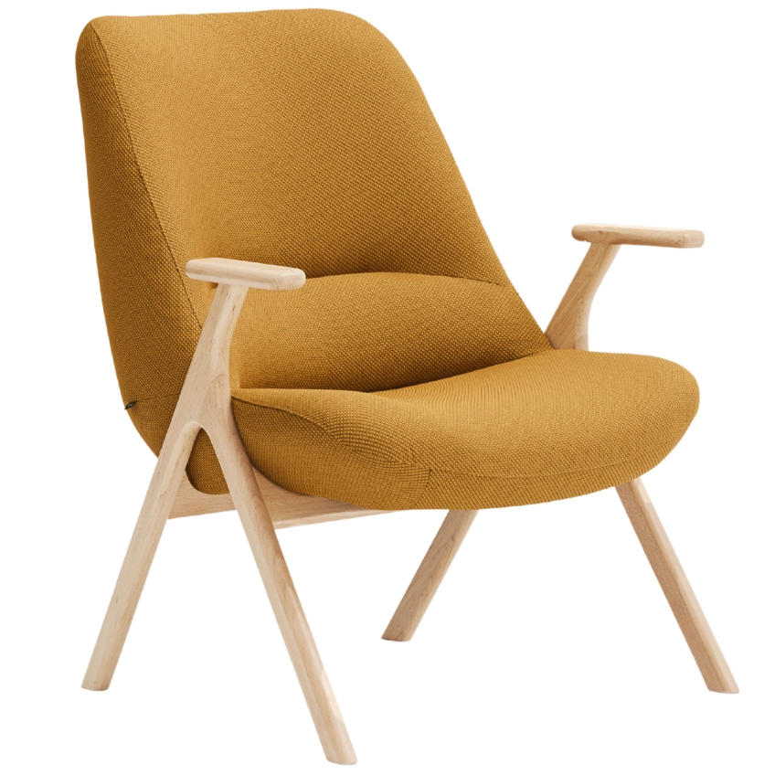 Teulat Nízké žluté křeslo Dins s dřevěnou podnoží Teulat