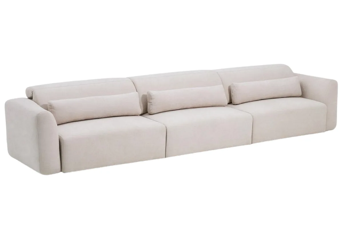 Kave Home Béžová šestimístná pohovka Lares 410 cm s elektrickým posuvem