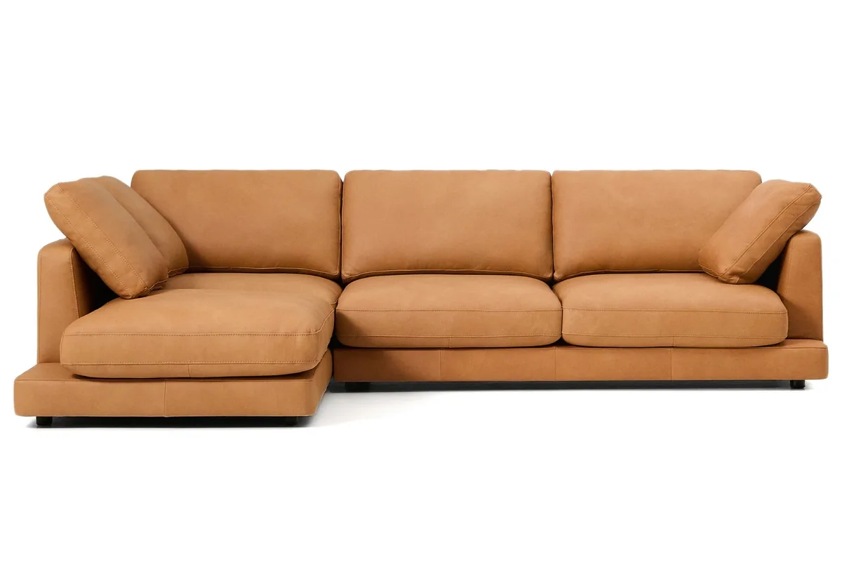 Kave Home Hnědá kožená rohová pohovka Gala 300 cm, levá