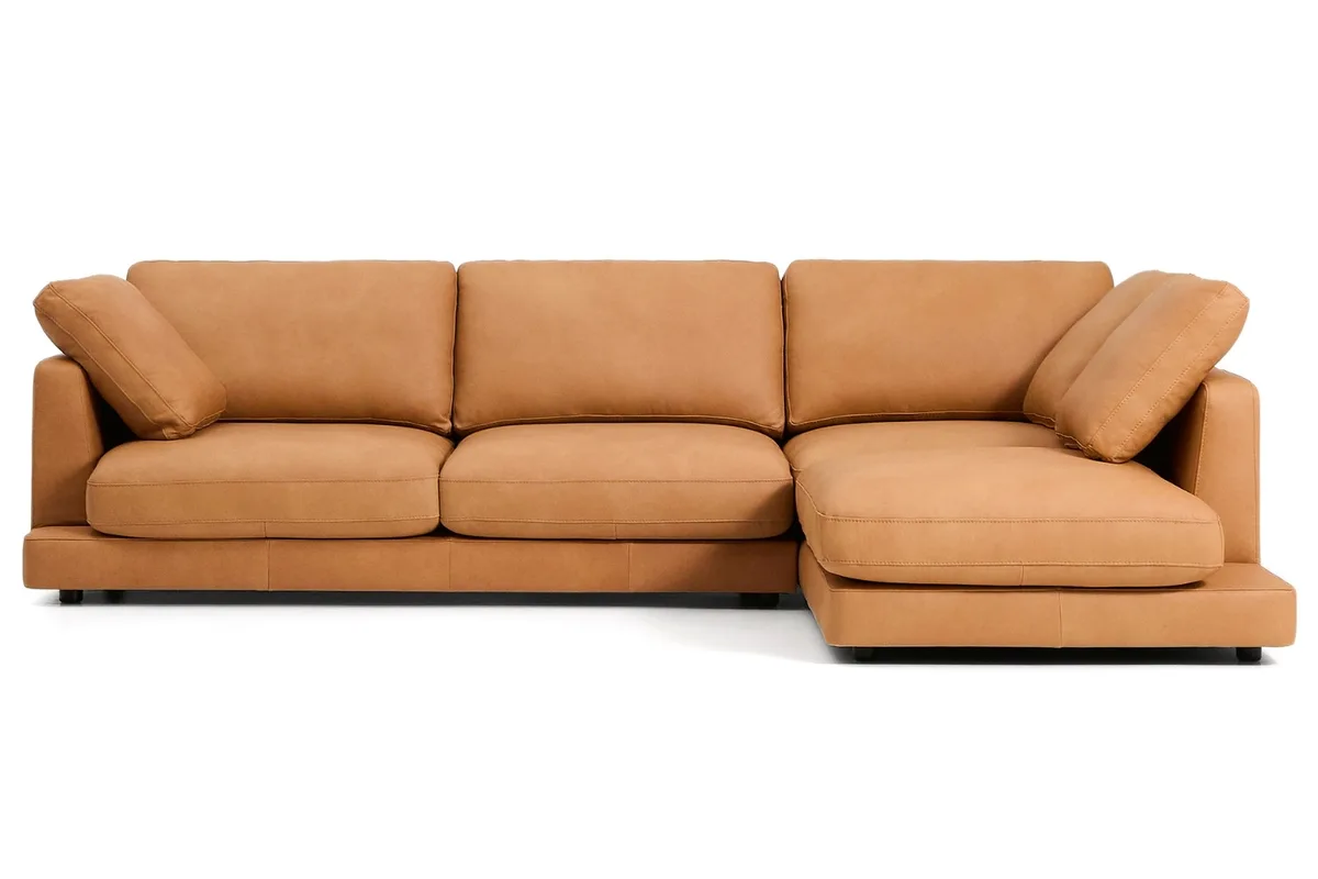 Kave Home Hnědá kožená rohová pohovka Gala 300 cm, pravá